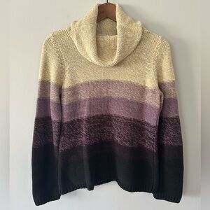 Liz Claiborne Villager Funnel Neck Sweater, GUC, Size Med, Purple/Beige/Blk